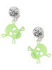 Acrylic Small Lime Green Skull - Crystal Clip on Earrings: Color Choice - Red, Green, Blue, Purple, Pink, Clear, Black