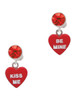 Acrylic Red "Be Mine / Kiss Me" Heart - Crystal Clip on Earrings