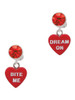 Acrylic Red "Dream On / Bite Me" Heart - Crystal Clip on Earrings