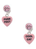 Acrylic Pink "Cool Cat / Purr Fect" Heart - Crystal Clip on Earrings