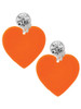 Acrylic 1" Orange Heart - Crystal Clip on Earrings