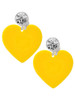 Acrylic 1" Yellow Heart - Crystal Clip on Earrings: Color Choice - Red, Green, Blue, Purple, Pink, Clear, Black