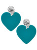 Acrylic 1" Teal Heart - Crystal Clip on Earrings: Color Choice - Red, Green, Blue, Purple, Pink, Clear, Black