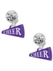 Acrylic Purple Cheer Megaphone - Crystal Clip on Earrings: Color Choice - Red, Green, Blue, Purple, Pink, Clear, Black