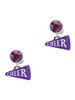 Acrylic Purple Cheer Megaphone - Crystal Clip on Earrings
