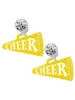 Acrylic Large Yellow Cheer Megaphone - Crystal Clip on Earrings: Color Choice - Red, Green, Blue, Purple, Pink, Clear, Black