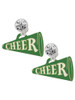 Acrylic Large Green Cheer Megaphone - Crystal Clip on Earrings: Color Choice - Red, Green, Blue, Purple, Pink, Clear, Black