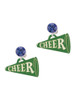 Acrylic Large Green Cheer Megaphone - Crystal Clip on Earrings