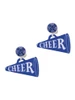 Acrylic Large Royal Blue Cheer Megaphone - Crystal Clip on Earrings