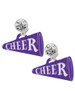 Acrylic Large Purple Cheer Megaphone - Crystal Clip on Earrings: Color Choice - Red, Green, Blue, Purple, Pink, Clear, Black