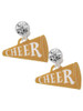 Acrylic Large Gold-tone Cheer Megaphone - Crystal Clip on Earrings