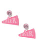 Acrylic Large Hot Pink Cheer Megaphone - Crystal Clip on Earrings