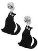 Acrylic Sitting Black Cat with Crystal Eyes - Crystal Clip on Earrings: Color Choice - Red, Green, Blue, Purple, Pink, Clear, Black