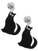 Acrylic Sitting Black Cat with Crystal Eyes - Crystal Clip on Earrings