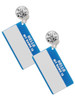 Acrylic Blue "Hello" Name Tag - Crystal Clip on Earrings: Color Choice - Red, Green, Blue, Purple, Pink, Clear, Black