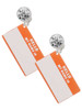 Acrylic Orange "Hello" Name Tag - Crystal Clip on Earrings