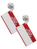 Acrylic Red "Hello" Name Tag - Crystal Clip on Earrings: Color Choice - Red, Green, Blue, Purple, Pink, Clear, Black