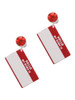 Acrylic Red "Hello" Name Tag - Crystal Clip on Earrings