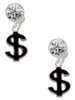 Silver Plated Black Dollar Sign - Crystal Clip on Earrings: Color Choice - Red, Green, Blue, Purple, Pink, Clear, Black