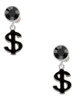 Silver Plated Black Dollar Sign - Crystal Clip on Earrings