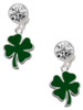 Silver Plated Two Sided Green Enamel Lucky Four Leaf Clover - Crystal Clip on Earrings: Color Choice - Red, Green, Blue, Purple, Pink, Clear, Black