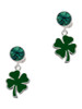 Silver Plated Two Sided Green Enamel Lucky Four Leaf Clover - Crystal Clip on Earrings