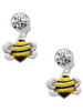 Silver Plated Large Enamel Bumble Bee - Crystal Clip on Earrings