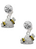 Silver Plated Beehive with 2 Bumble Bees - Crystal Clip on Earrings