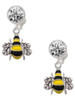 Silver Plated Enamel Bee - Crystal Clip on Earrings