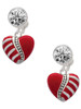 Silver Plated Striped Red Enamel Heart with Beaded Decoration - Crystal Clip on Earrings: Color Choice - Red, Green, Blue, Purple, Pink, Clear, Black