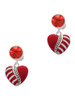 Silver Plated Striped Red Enamel Heart with Beaded Decoration - Crystal Clip on Earrings