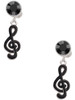 Silver Plated Black Clef - Crystal Clip on Earrings