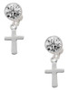 Silver Plated Simple Plain Small Cross - Crystal Clip on Earrings