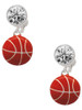 Silver Plated Large Enamel Basketball - Crystal Clip on Earrings