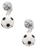 Silver Plated Large Enamel Soccer ball - Crystal Clip on Earrings: Color Choice - Red, Green, Blue, Purple, Pink, Clear, Black