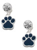 Silver Plated Large Navy Blue Paw - Crystal Clip on Earrings