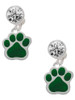 Silver Plated Large Green Paw - Crystal Clip on Earrings: Color Choice - Red, Green, Blue, Purple, Pink, Clear, Black