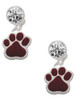 Silver Plated Large Maroon Paw - Crystal Clip on Earrings