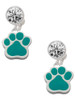 Silver Plated Large Teal Paw - Crystal Clip on Earrings