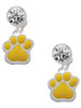 Silver Plated Large Yellow Paw - Crystal Clip on Earrings