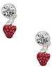 Silver Plated Mini Red Enamel Strawberry - Crystal Clip on Earrings: Color Choice - Red, Green, Blue, Purple, Pink, Clear, Black