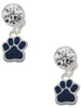 Silver Plated Small Navy Blue Paw - Crystal Clip on Earrings: Color Choice - Red, Green, Blue, Purple, Pink, Clear, Black