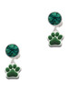 Silver Plated Small Green Paw - Crystal Clip on Earrings