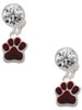 Silver Plated Small Maroon Paw - Crystal Clip on Earrings: Color Choice - Red, Green, Blue, Purple, Pink, Clear, Black