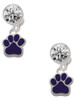 Silver Plated Small Purple Paw - Crystal Clip on Earrings: Color Choice - Red, Green, Blue, Purple, Pink, Clear, Black