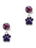 Silver Plated Small Purple Paw - Crystal Clip on Earrings