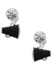 Silver Plated Small Black Megaphone - Crystal Clip on Earrings: Color Choice - Red, Green, Blue, Purple, Pink, Clear, Black