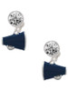 Silver Plated Small Navy Blue Megaphone - Crystal Clip on Earrings