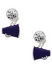 Silver Plated Small Purple Megaphone - Crystal Clip on Earrings: Color Choice - Red, Green, Blue, Purple, Pink, Clear, Black