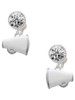 Silver Plated Small White Megaphone - Crystal Clip on Earrings